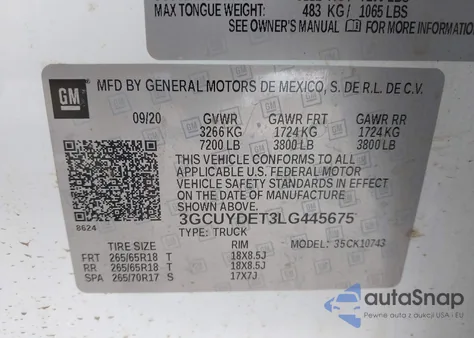 2020 Chevrolet Silverado 1500 4Wd Standard Bed Lt from USA, damaged, VIN 3GCUYDET3LG445675